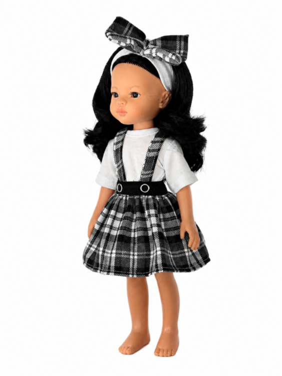 Одежда для куклы Paola Reina 32-34 см, клетчатый сарафан, футболка и повязка, 3 предмета