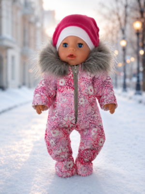 Одежда для куклы Baby Born 38-43 см, зимний комбинезон с принтом и шапка, 2 предмета