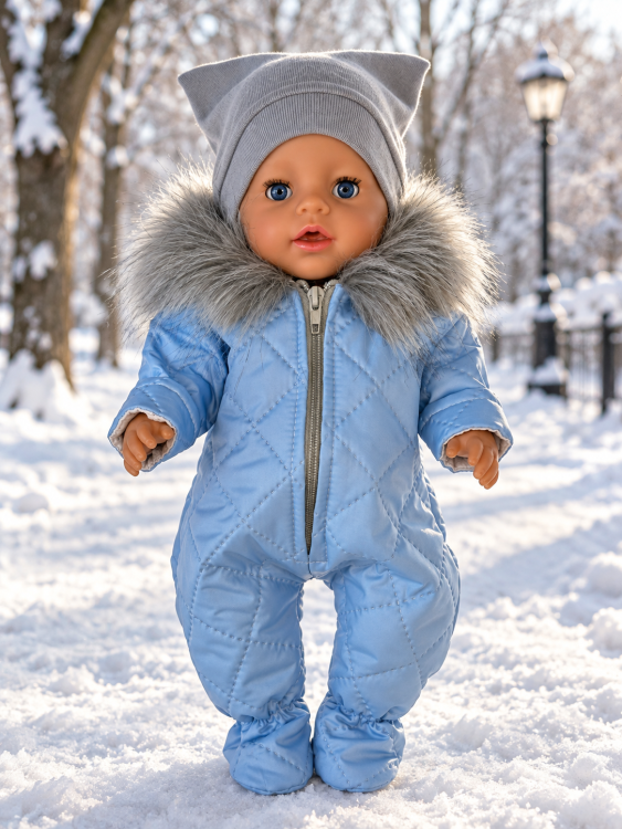 Одежда для куклы Baby Born 38-43 см, зимний комбинезон и шапка, голубой комплект