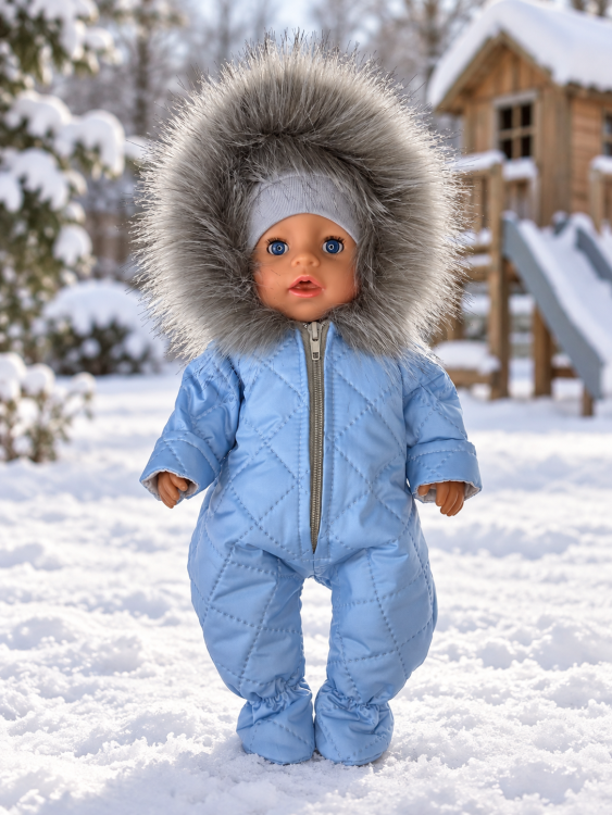 Одежда для куклы Baby Born 38-43 см, зимний комбинезон и шапка, голубой комплект