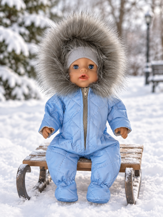 Одежда для куклы Baby Born 38-43 см, зимний комбинезон и шапка, голубой комплект