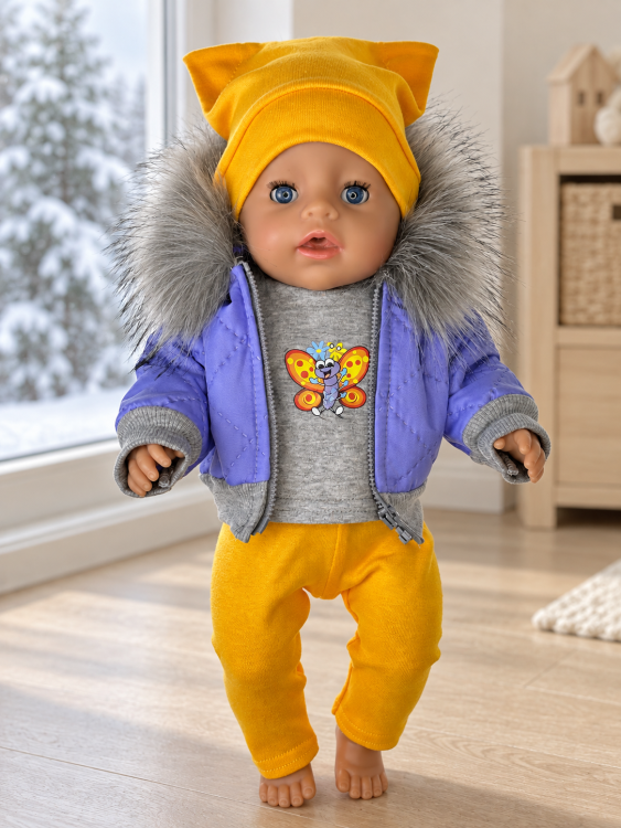 Одежда для куклы Baby Born 38-43 см, фиолетовая куртка, брюки, шапка и футболка