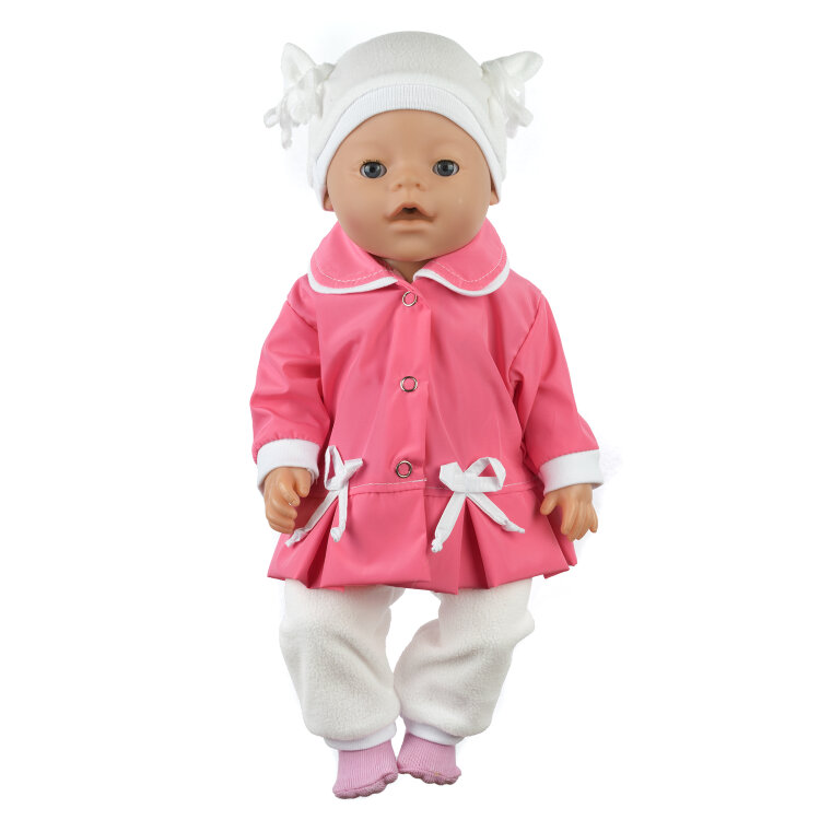Розовая куртка, белые штаны и шапочка из флиса и розовые носочки для кукол Baby Born
