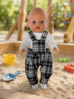 Одежда для куклы Baby Born 38-43 см, комбинезон в серую клетку, боди и носки, 3 предмета