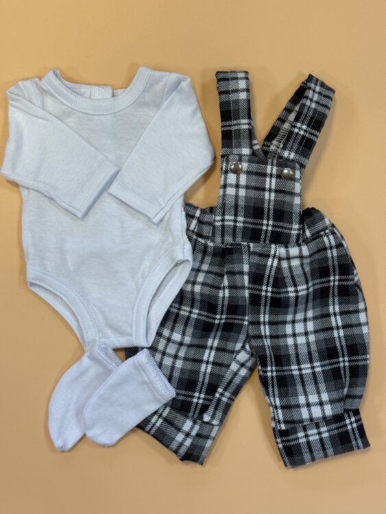 Одежда для куклы Baby Born 38-43 см, комбинезон в серую клетку, боди и носки, 3 предмета